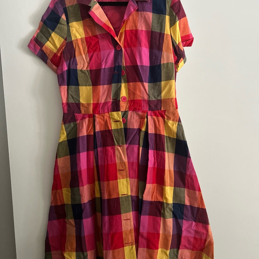 Plaid Multicolor Button-Up Dress